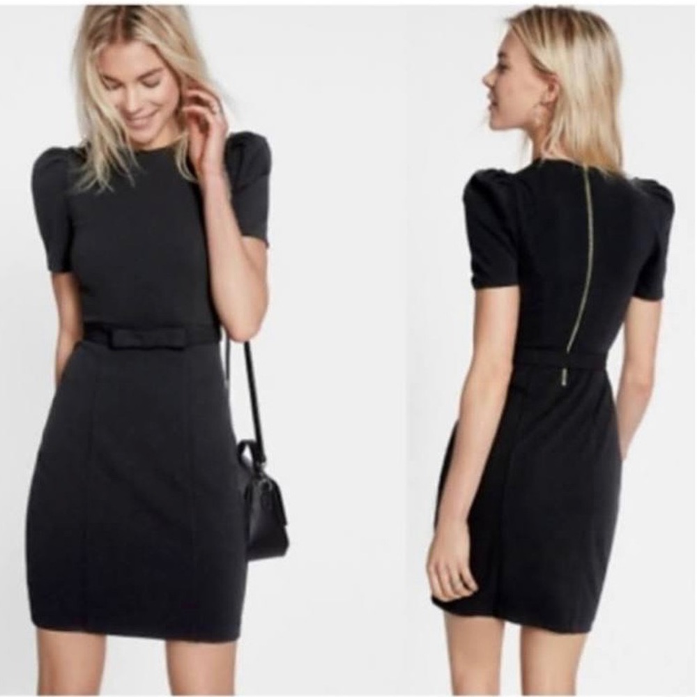 Express puff sleeve belted sheath dress Si…